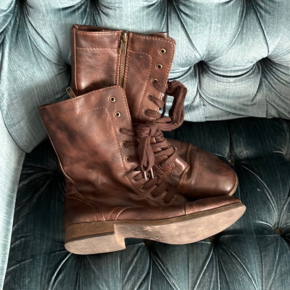 Dark brown lace up combat boots